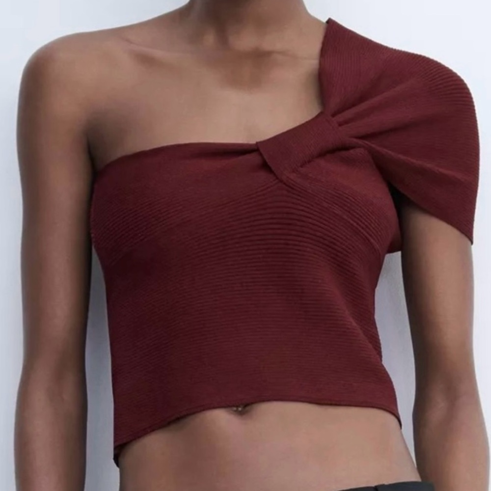 zara asymmetrical knit top